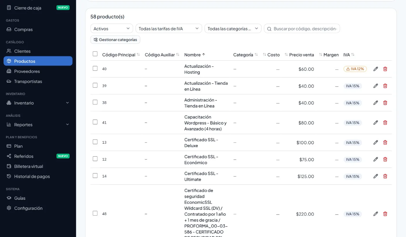 Catálogo de productos en Facturatodo