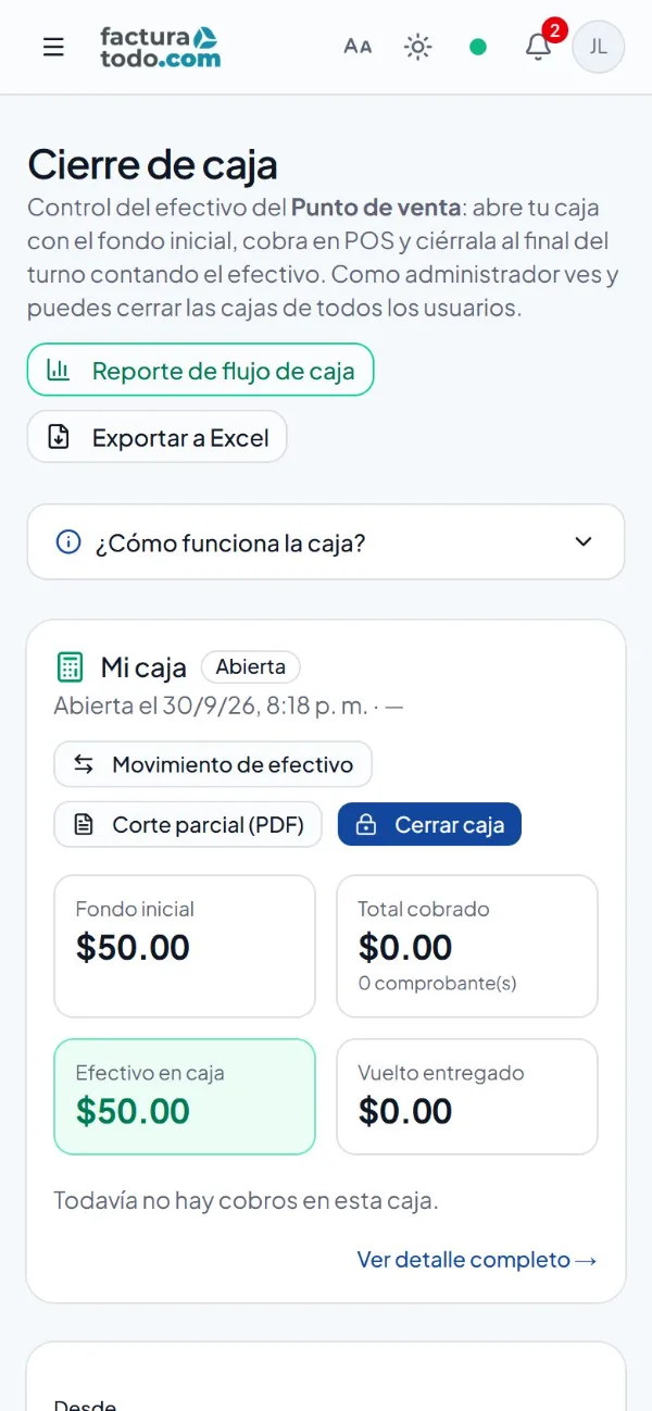 Cierre de caja en el celular
