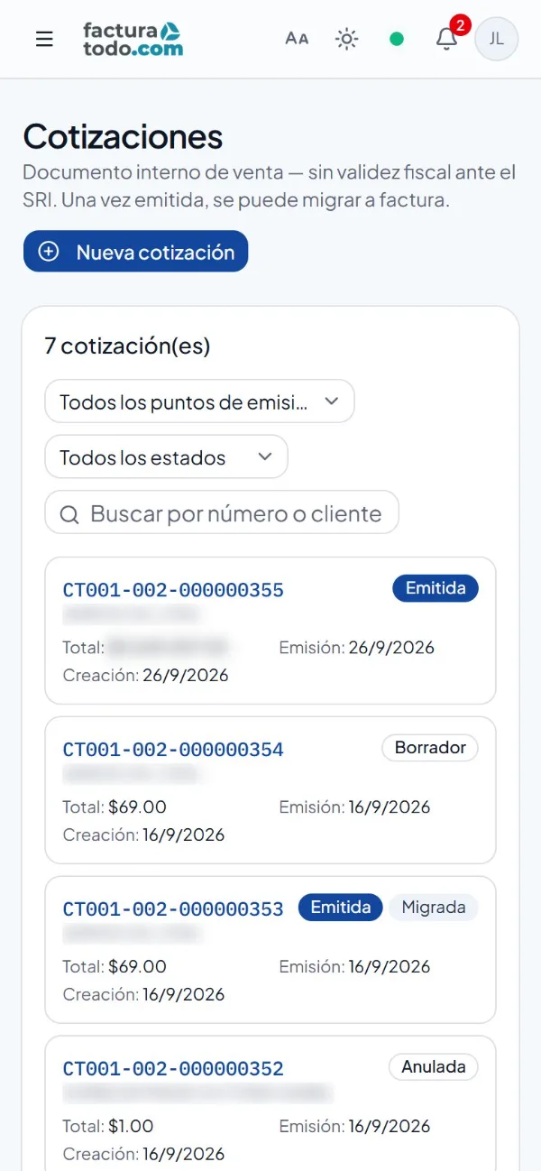 Cotizaciones en el celular