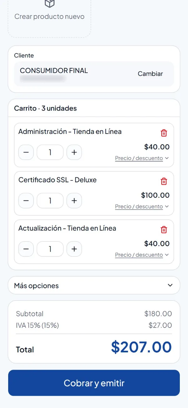 Punto de venta — vista de celular