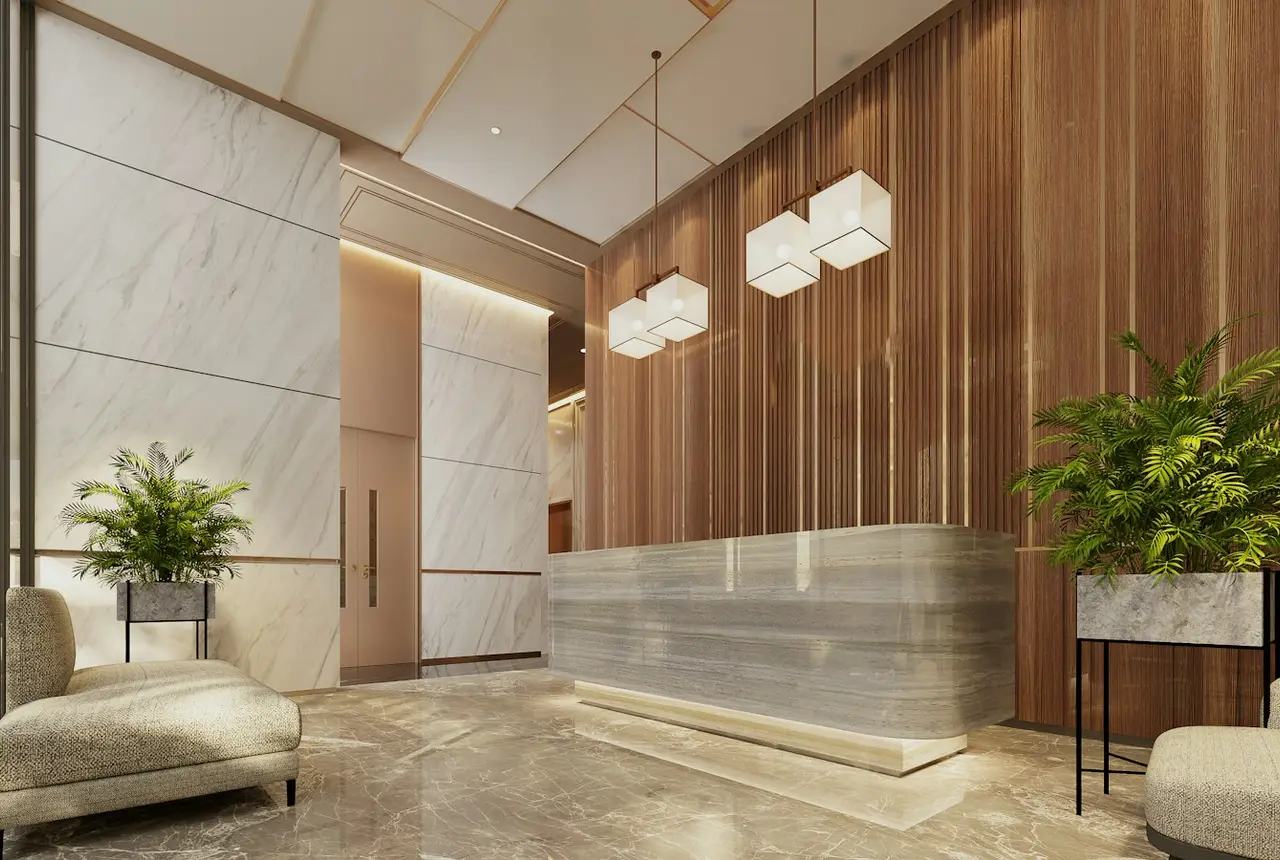 Recepción moderna de un hotel